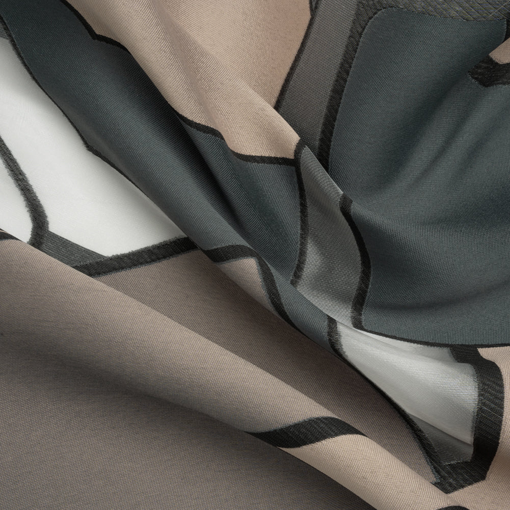 Taupe, Charcoal and Black Abstract Luxury Burnout Brocade