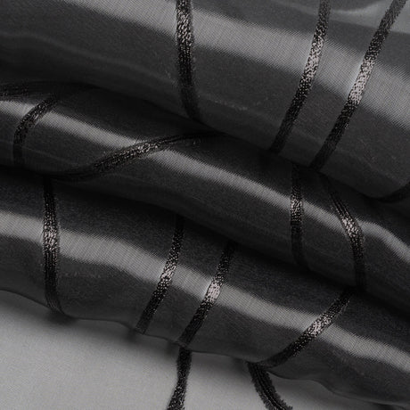 Metallic Black Flower Lines Luxury Burnout Brocade