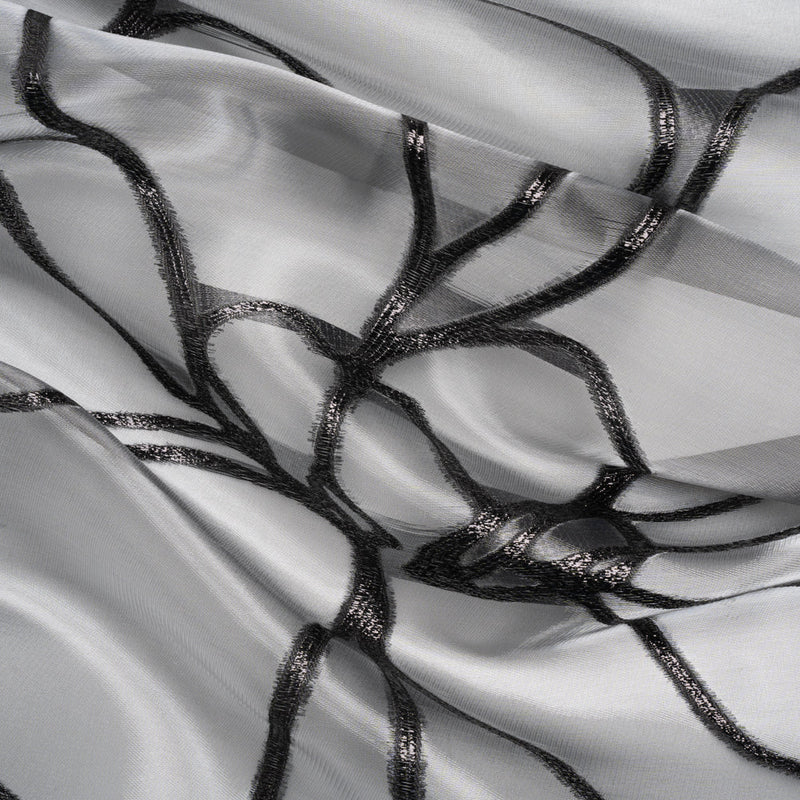 Metallic Black Flower Lines Luxury Burnout Brocade