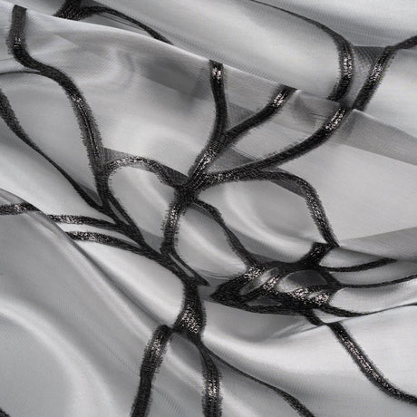 Metallic Black Flower Lines Luxury Burnout Brocade