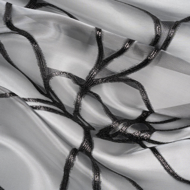 Metallic Black Flower Lines Luxury Burnout Brocade