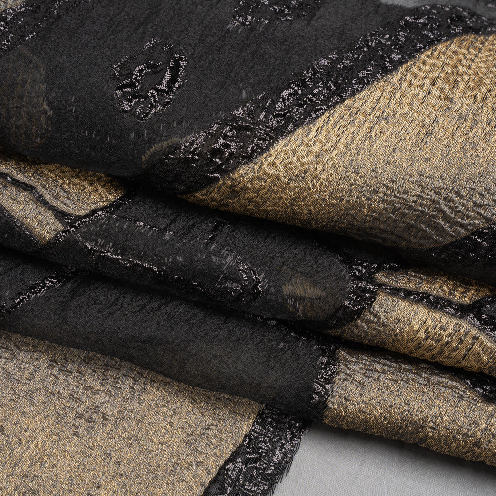 Metallic Black and Gold Big Flower Luxury Burnout Brocade Panel
