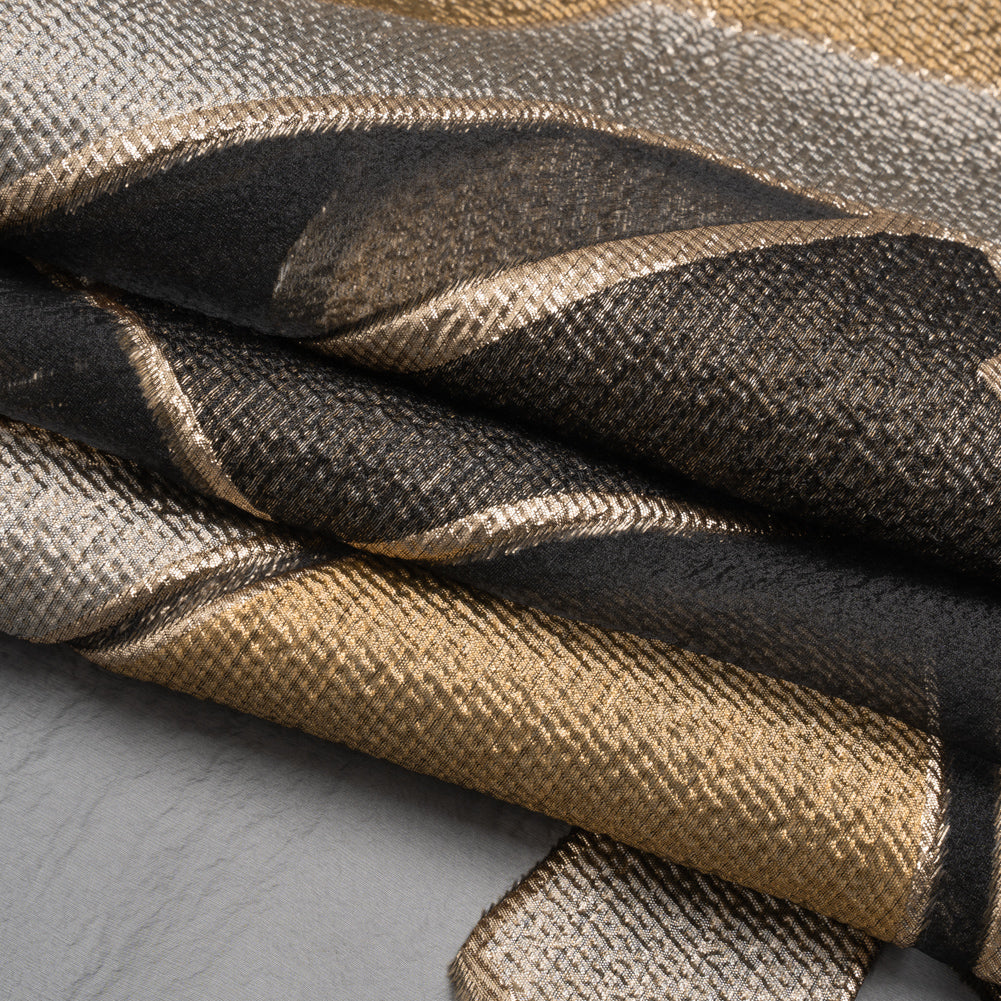 Gold, Silver and Black Metallic Abstractly Geometric Luxury Burnout Brocade
