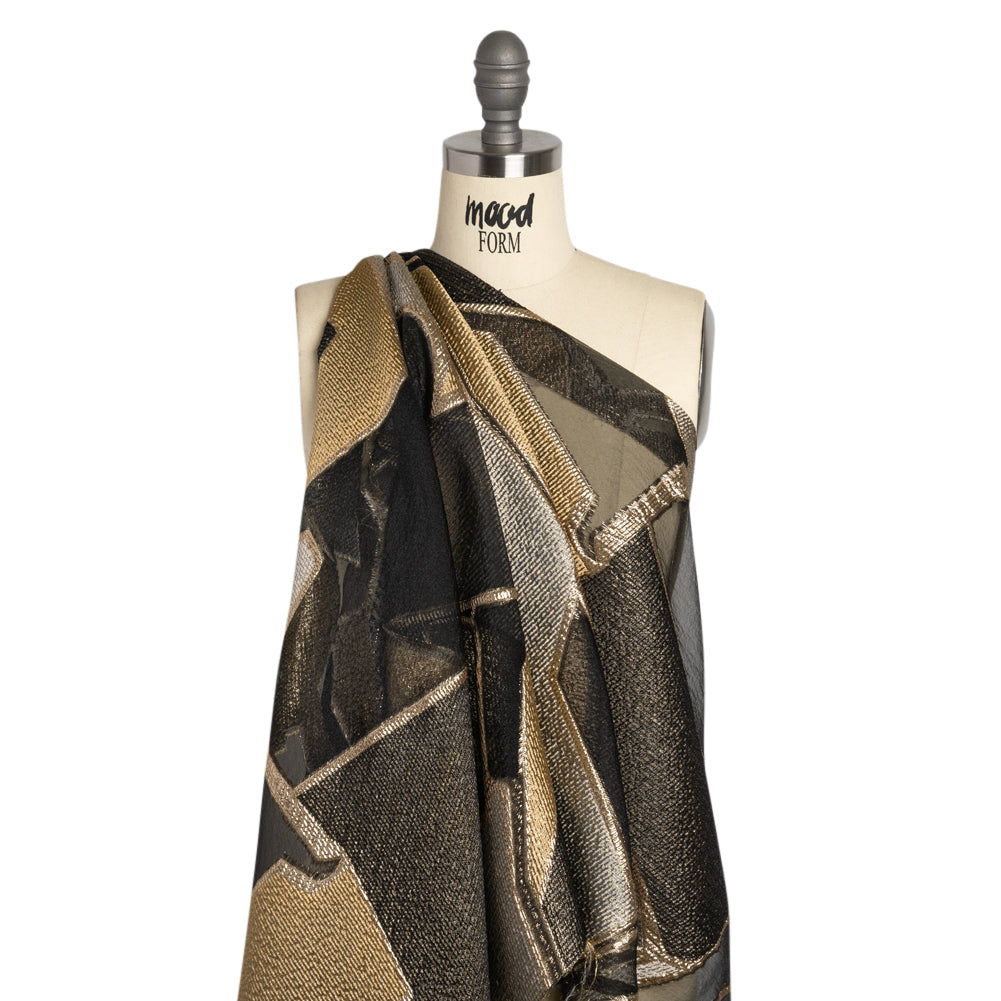 Gold, Silver and Black Metallic Abstractly Geometric Luxury Burnout Brocade