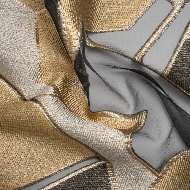 Gold, Silver and Black Metallic Abstractly Geometric Luxury Burnout Brocade