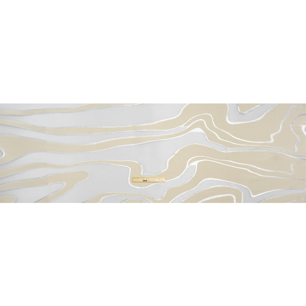 Metallic Silver and Beige Flowing Lines Luxury Burnout Brocade