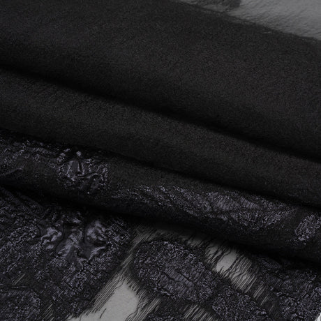 Metallic Gunmetal and Black Floral Silhouettes Border Luxury Burnout Brocade