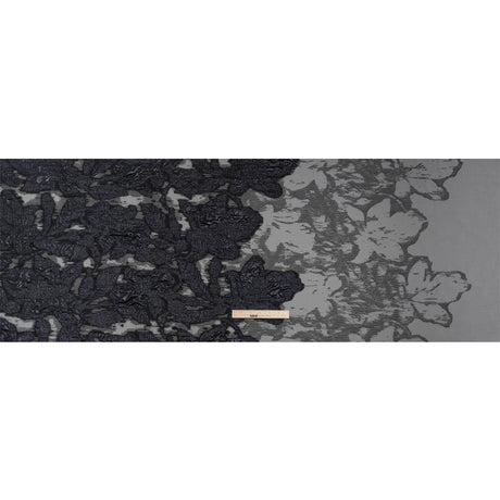 Metallic Gunmetal and Black Floral Silhouettes Border Luxury Burnout Brocade