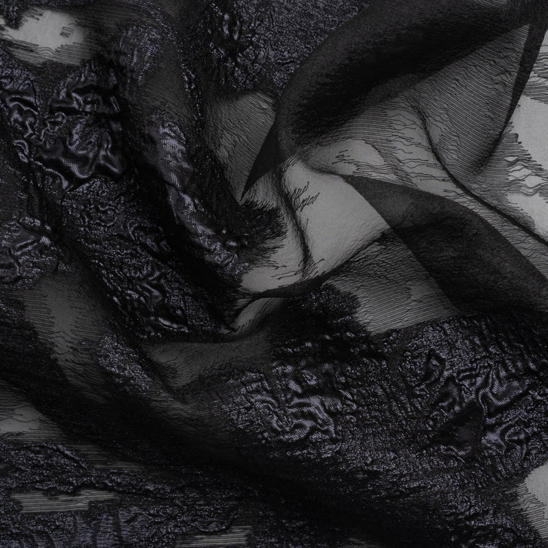 Metallic Gunmetal and Black Floral Silhouettes Border Luxury Burnout Brocade