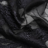 Metallic Gunmetal and Black Floral Silhouettes Border Luxury Burnout Brocade