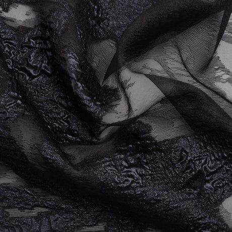 Metallic Gunmetal and Black Floral Silhouettes Border Luxury Burnout Brocade