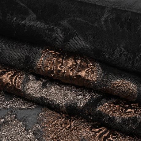 Metallic Copper and Silver Floral Silhouettes Border Luxury Burnout Brocade