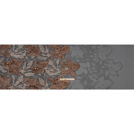 Metallic Copper and Silver Floral Silhouettes Border Luxury Burnout Brocade