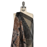 Metallic Copper and Silver Floral Silhouettes Border Luxury Burnout Brocade