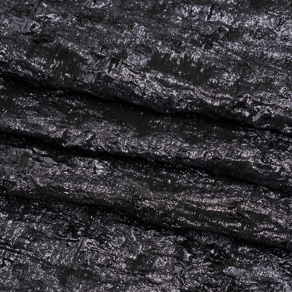 Metallic Gunmetal and Black Abstract Luxury Brocade