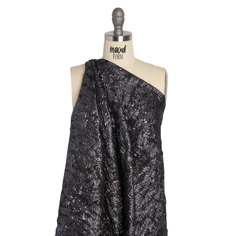 Metallic Gunmetal and Black Abstract Luxury Brocade