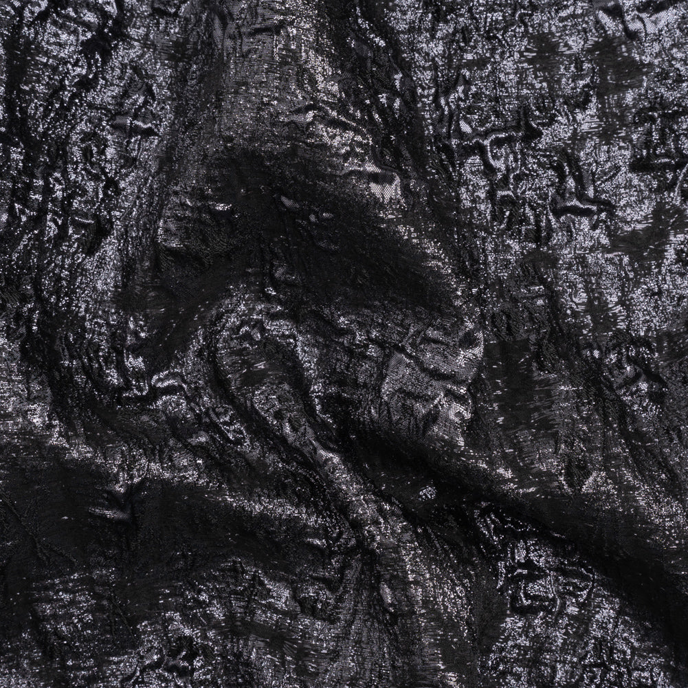 Metallic Gunmetal and Black Abstract Luxury Brocade
