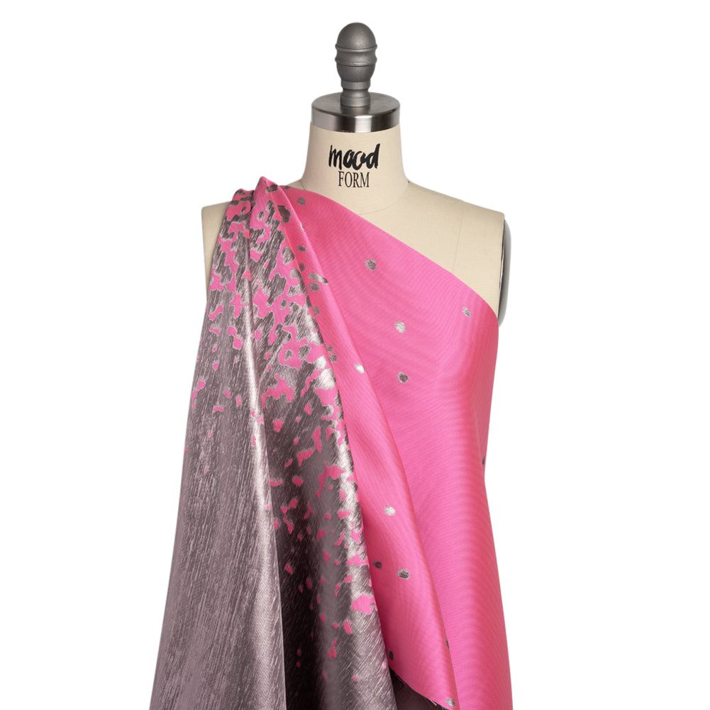 Metallic Hot Pink and Gray Spotted Gradient Luxury Brocade