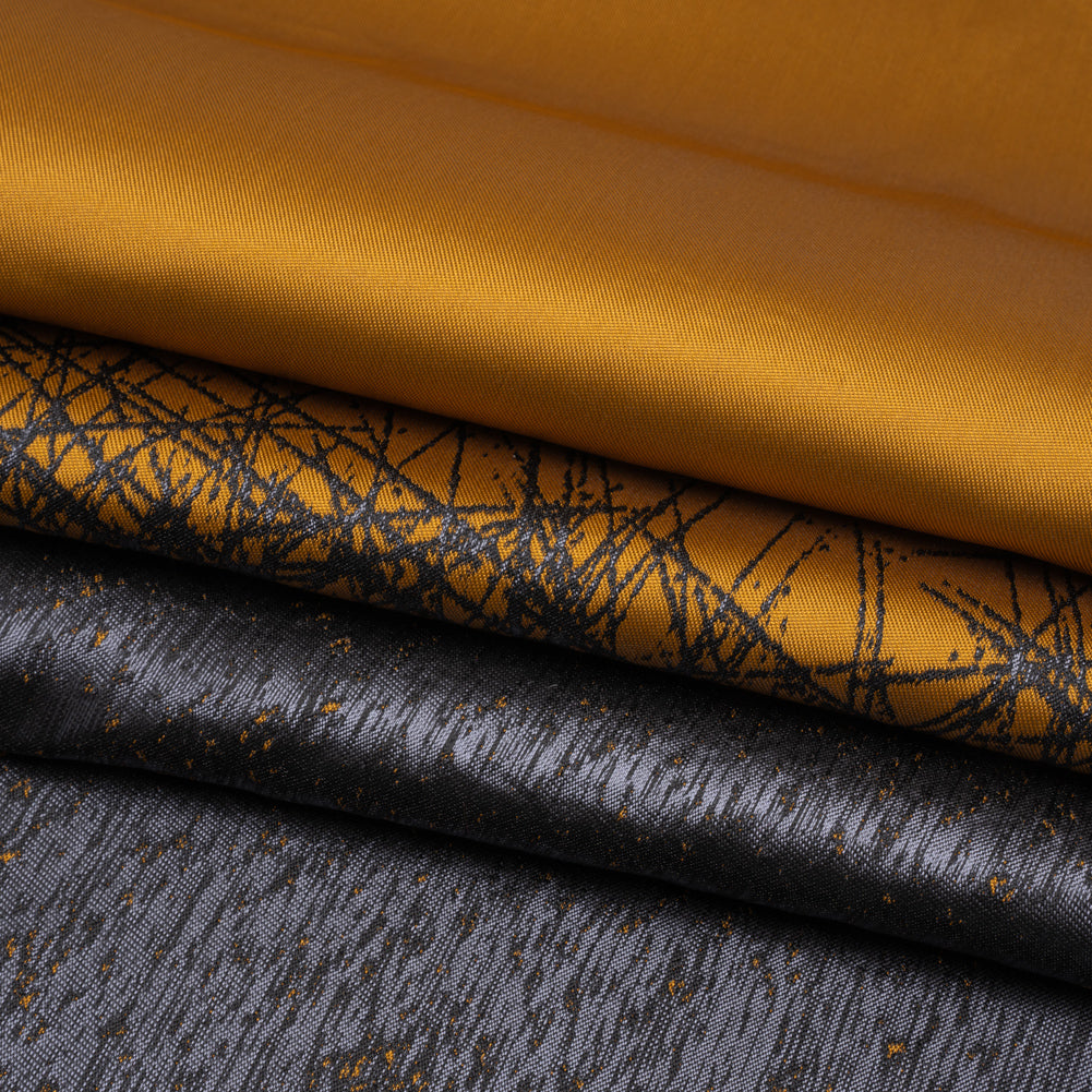 Metallic Black and Dark Gold Crosshatched Gradient Luxury Brocade