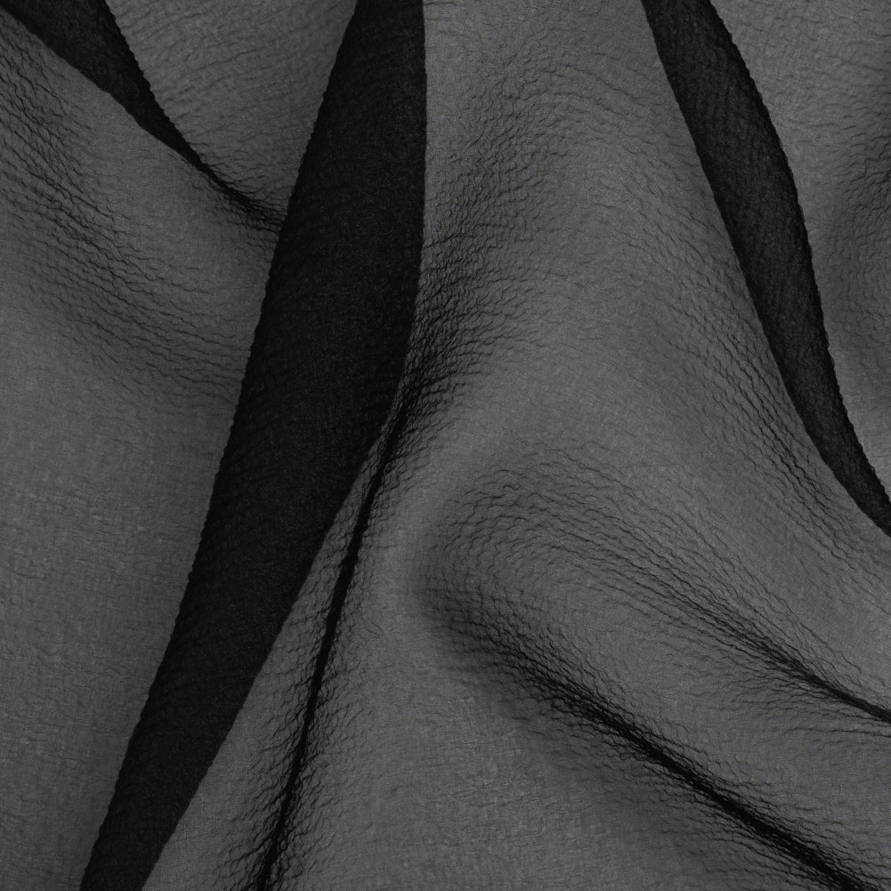 Shimmering Black Bubbly Crinkled Organza Brocade