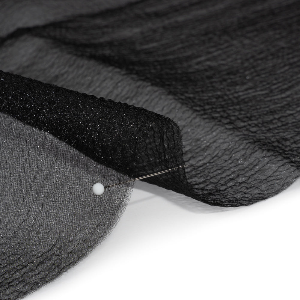 Black Iridescent Shimmer Bubbly Crinkled Organza Brocade