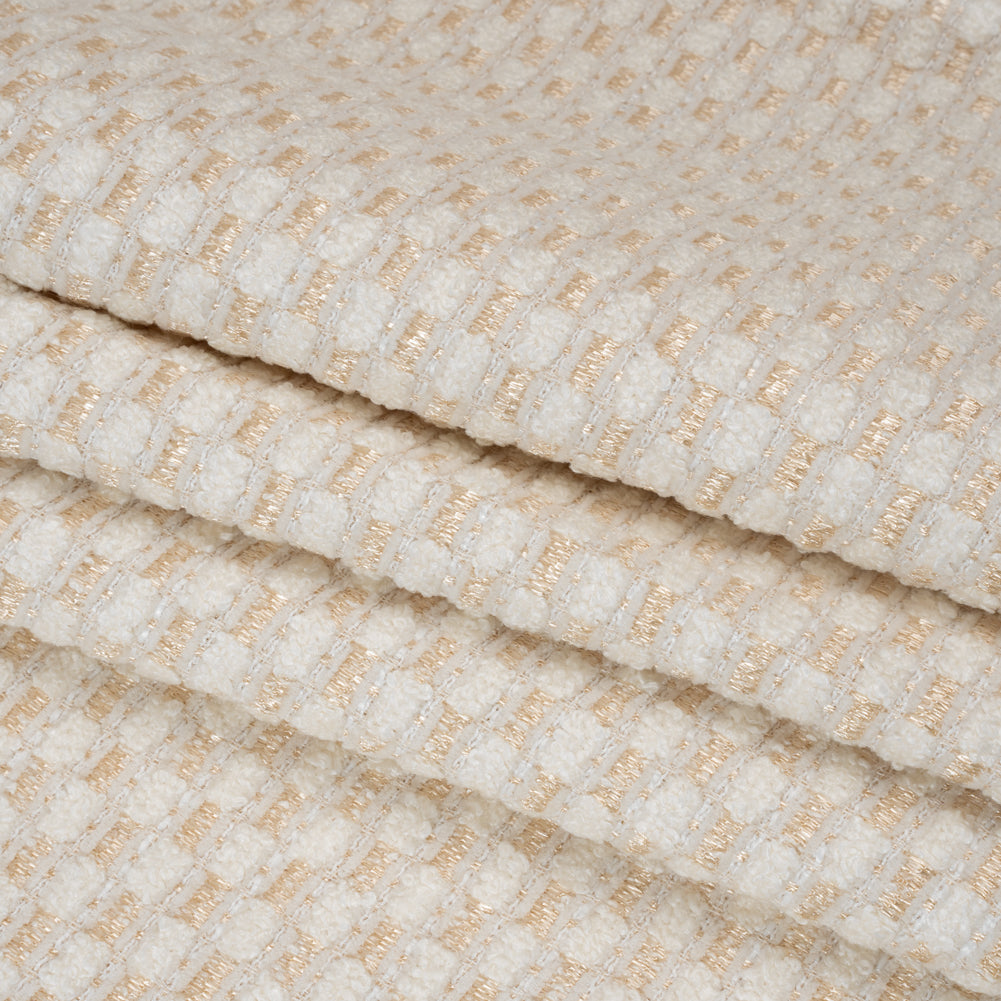 Pearl and White Luminous Checks Upholstery Boucle
