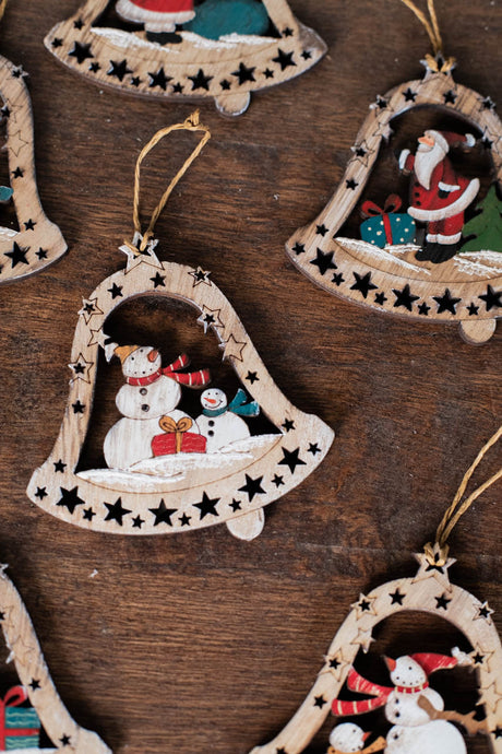 Plywood Bell Christmas Ornament 4 Inch Rustic Vintage Tree Decor