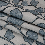 Denim Branches Corded and Embroidered Drapery Woven
