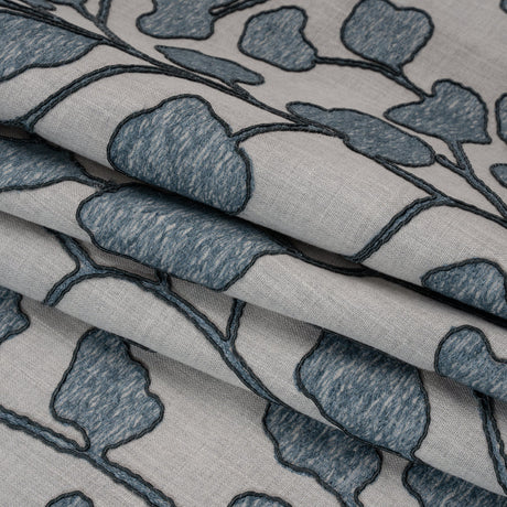 Denim Branches Corded and Embroidered Drapery Woven