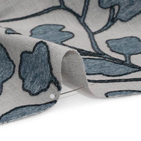 Denim Branches Corded and Embroidered Drapery Woven