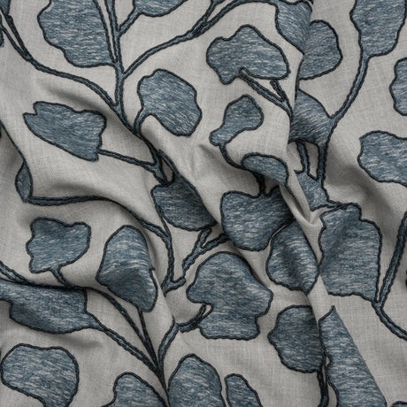 Denim Branches Corded and Embroidered Drapery Woven