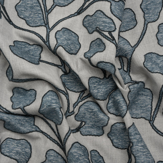 Denim Branches Corded and Embroidered Drapery Woven
