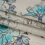 Oatmeal and Blue Fading Bouquet Medium Weight Linen Woven