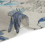 Oatmeal and Blue Fading Bouquet Medium Weight Linen Woven