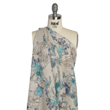 Oatmeal and Blue Fading Bouquet Medium Weight Linen Woven