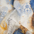 Blue and Gold Suns and Stars Medium Weight Linen Woven