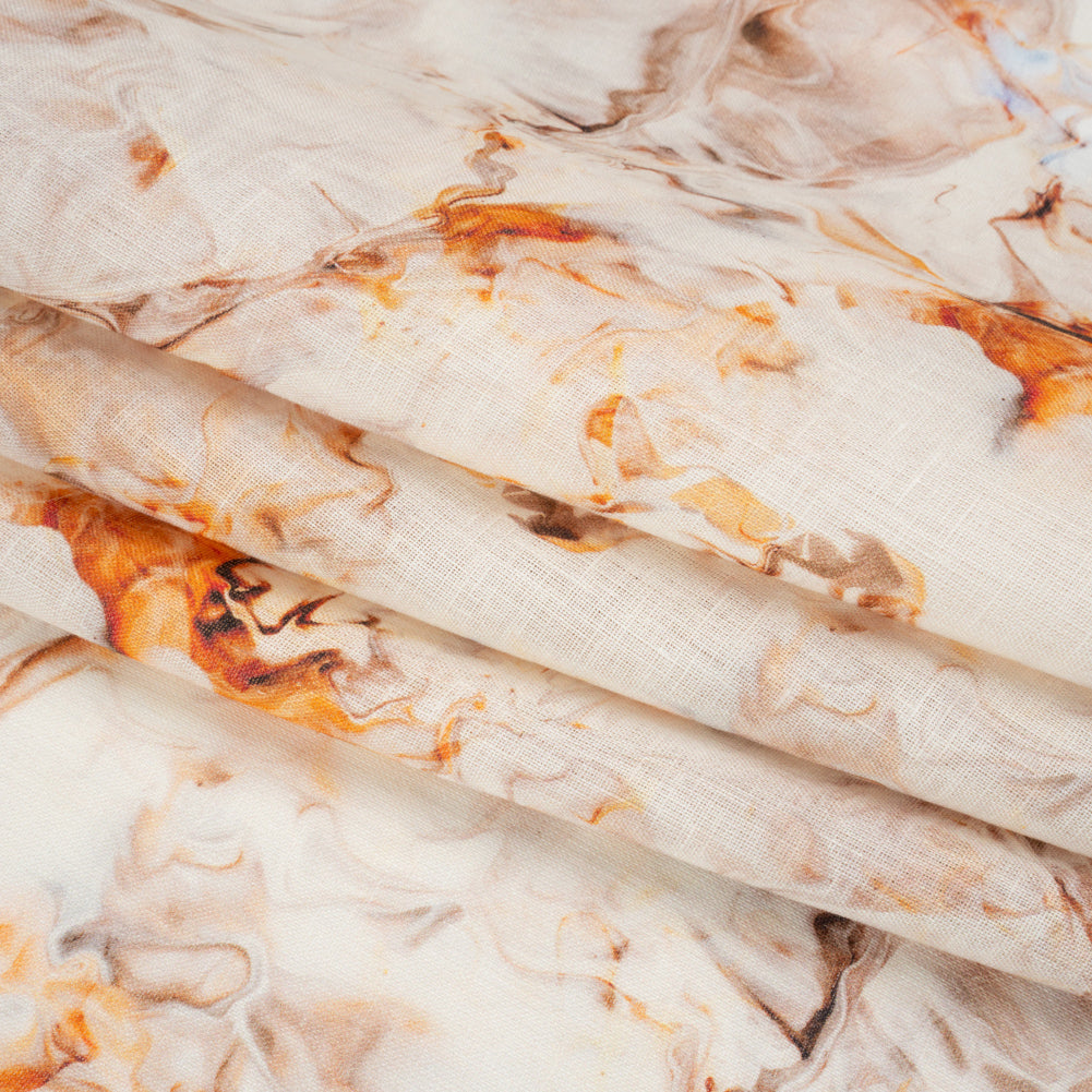 Orange and Beige Marbled Medium Weight Linen Woven