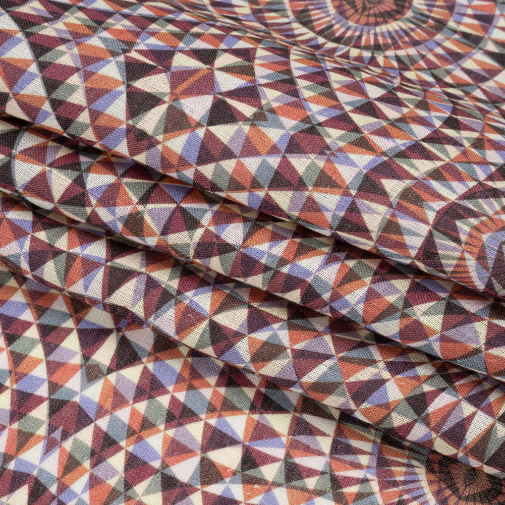 Plum, Forest and Orange Mind Bending Medallions Medium Weight Linen Woven