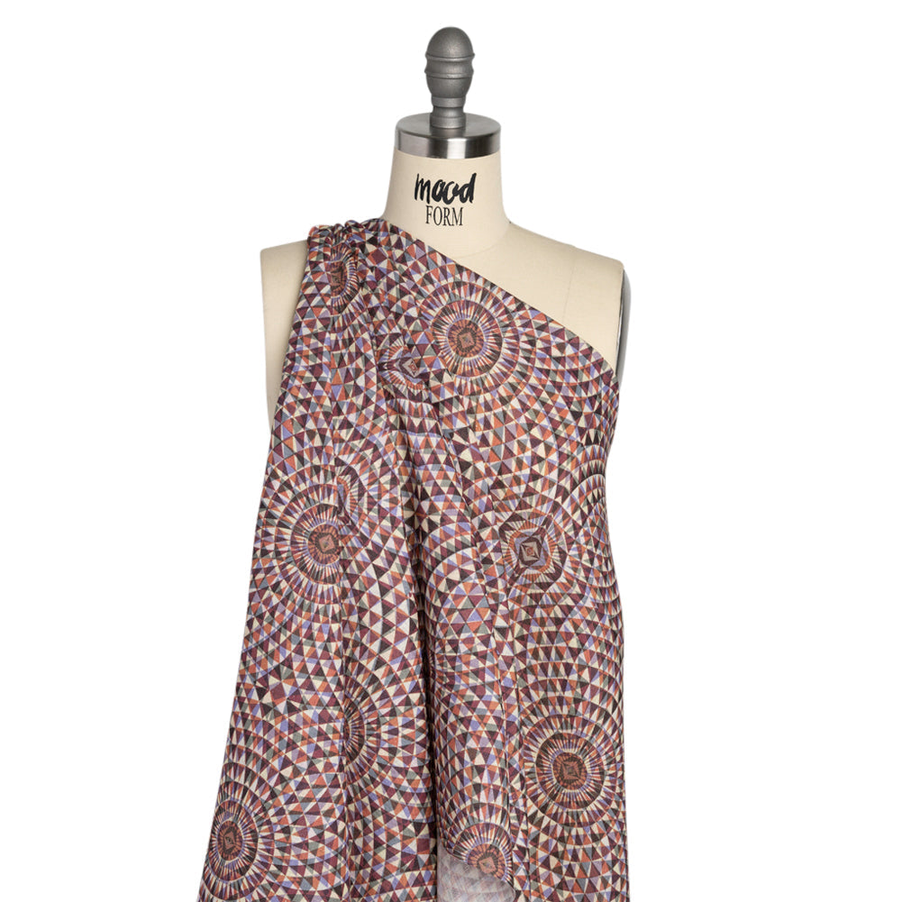 Plum, Forest and Orange Mind Bending Medallions Medium Weight Linen Woven