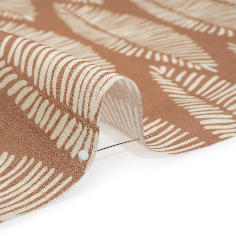 Brown and Cream Feather Leaves Medium Weight Linen Woven