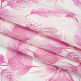 Pink and White Leaves Medium Weight Linen Woven