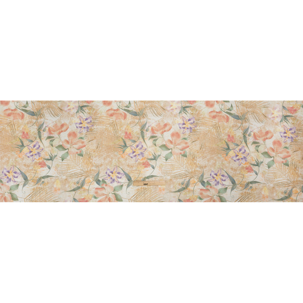 Tan, Rose, and Violet Lilies and Magnolias Medium Weight Linen Woven