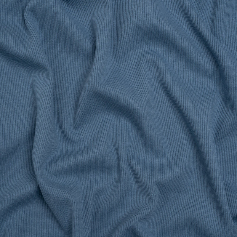 Stretch Cotton 2x2 Rib Knit - Country Blue - Deadstock