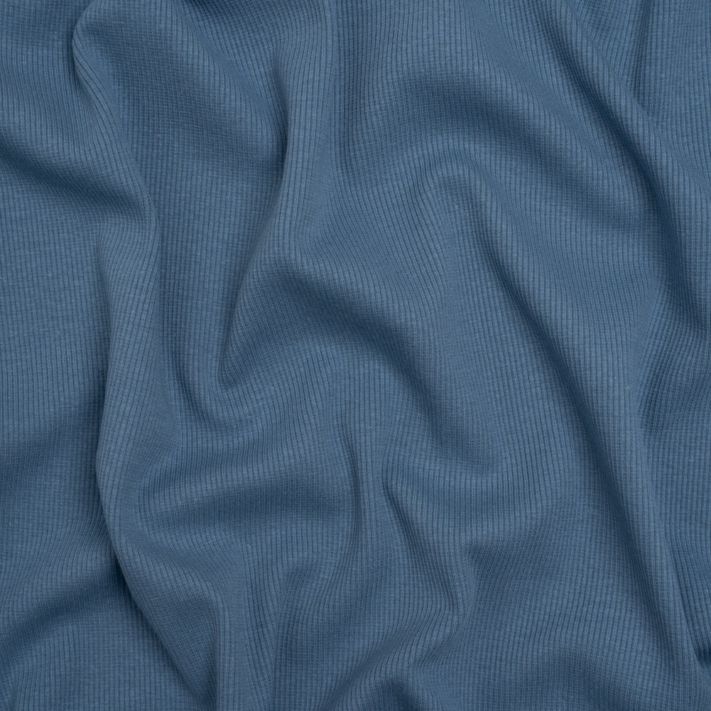 Stretch Cotton 2x2 Rib Knit - Country Blue - Deadstock