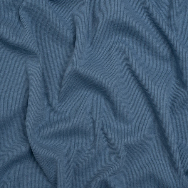 Stretch Cotton 2x2 Rib Knit - Country Blue - Deadstock