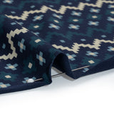 Stretch Modal and Cotton Jersey - Navy, Beige and Dark Teal Geometric Stripes - Deadstock
