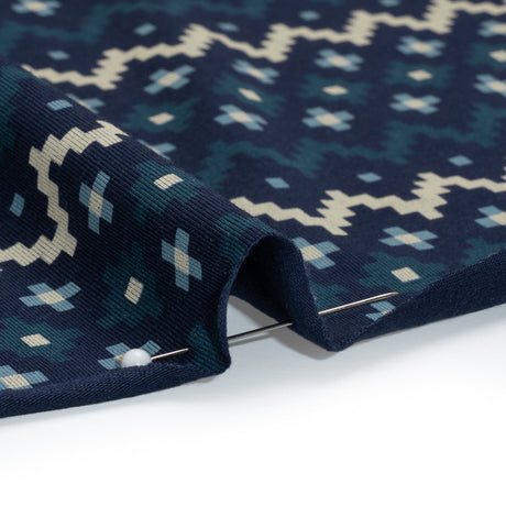 Stretch Modal and Cotton Jersey - Navy, Beige and Dark Teal Geometric Stripes - Deadstock