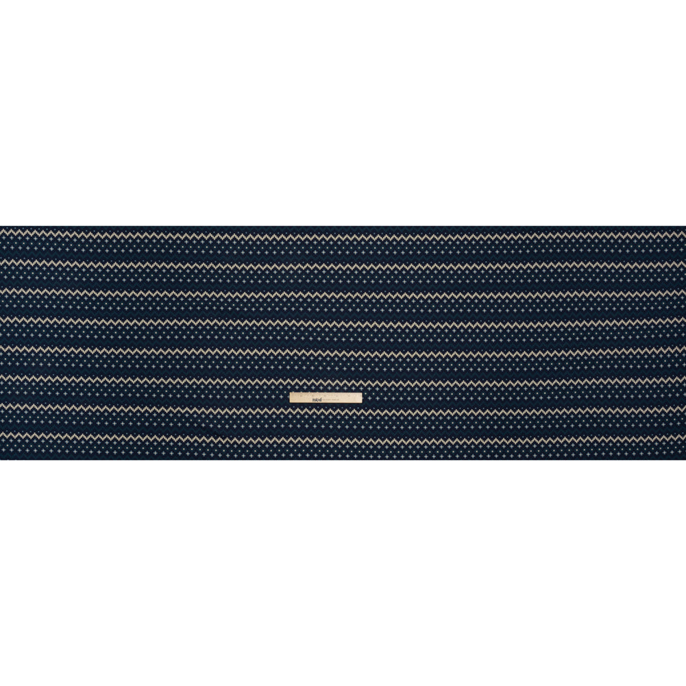 Stretch Modal and Cotton Jersey - Navy, Beige and Dark Teal Geometric Stripes - Deadstock