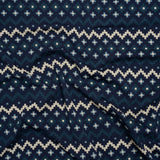 Stretch Modal and Cotton Jersey - Navy, Beige and Dark Teal Geometric Stripes - Deadstock
