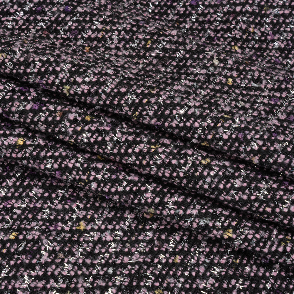 Light Pink, Black and Silver Metallic Fringe Acrylic Boucle Woven